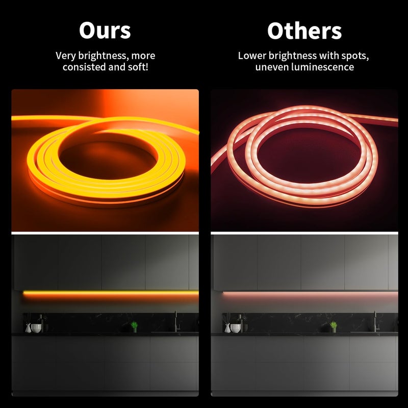 iNextStation 12V Orange LED Strip Lights 16.4FT, Flexible Silicone Neon Rope Light, Waterproof, Cuttable, Dimmable & Linkable, for Cabinet, Ceiling, Wall, Bedroom, Kitchen, Garage (No Adapter) - Image 3